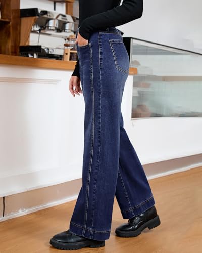 luvamia Wide Leg Jeans for Women Trendy High Waisted Double Side Seams Stretchy Denim Pants Trouser Jeans with Pockets