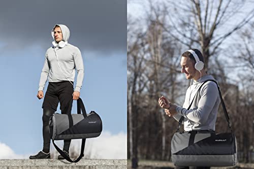Image of NABAAT Polyester Gym Bags for Men and Women Duffle Bag /Sports Bag /Shoulder Side Bag for Travel, Water Resistant with Shoe Compartment (Grey Black, GMB-GRBK2)