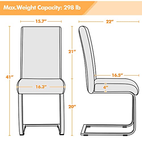 Yaheetech Set of 4 Modern High Back Upholstered Dining Chairs with Metal Legs - White Faux Leather for Kitchen/Dining Room