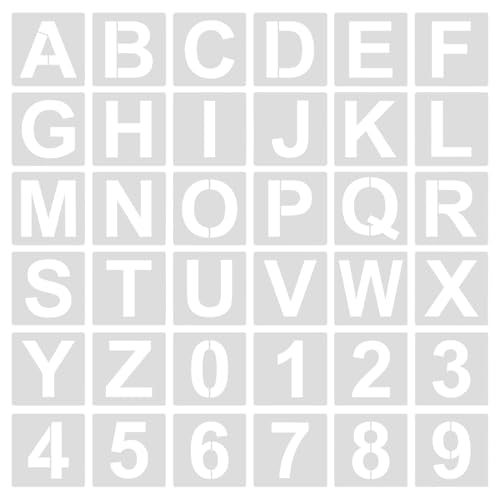 Lot de 36 Pochoirs Lettres et Chiffres en PET, Pochoirs Alphabet 6.35cm pour Peinture sur Bois, Tissu et Métal, Set Complet A-Z et 0-9 Réutilisables, DIY...
