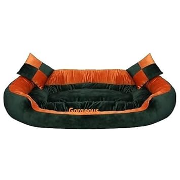 Gorgeous Soft Reversible Round Cats and Dogs Bed Orange Black with 2 Pillow-Medium