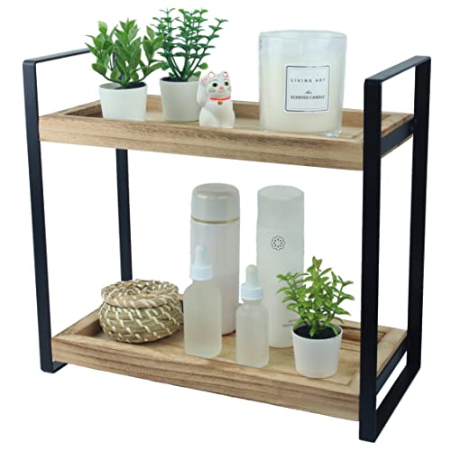 alma home Standregal Badezimmer Organizer - Badregal ohne Bohren aus Holz und Metall schwarz als Regal für Bad Aufbewahrung, Kosmetik oder Holzregal für Schminktisch