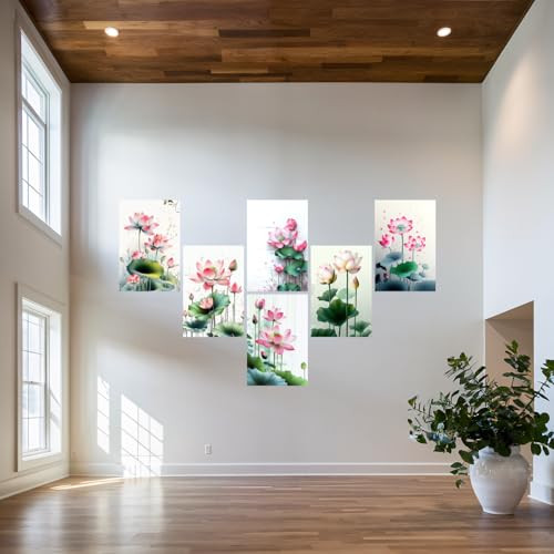 Image of SiddArtify Lotus Flower Wall Art Prints Set - Botanical Poster Decor for Living Room Bedroom Office - 8x12 Sticker Pack of 6