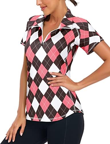 Zamowoty Women’s Short Sleeve Golf Shirts 1/4 Zip Up Loose Yoga Running Workout Tops