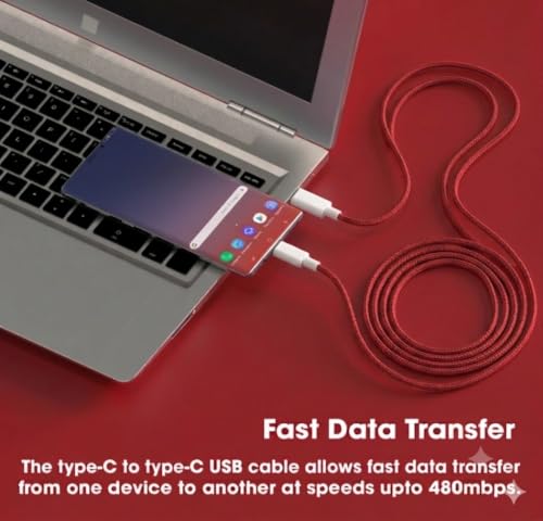 Image of 2-METER USB to Type C Fast Charging Cable, Red, 60W, 2 Meter, compatible with iPhone, iPad, iPod, Android, Long Cable,