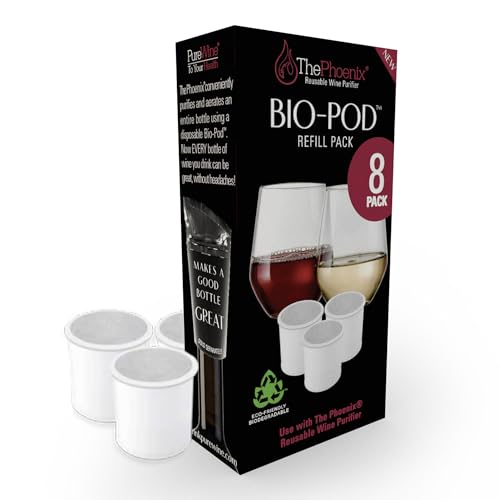 PureWine Bio-Pods for Wine Purifier & Aerator - Red & White Wine Filters for Histamines and Sulfites, Helps Allergies & Headaches, Sulfite Remover, Gift Accessories for Women & Men - 8 Refill Pack