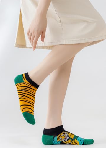 Image of 2 Pairs Funny Cartoon Animal Print Cotton Ankle Socks for Women Teens