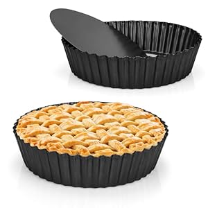 2 Pack 6 CM Deep Quiche Dishes for The Oven Non-Stick 24 CM Tart Tins with Loose Base, Deeps Round Flan Tin Removable Bottom for Baking