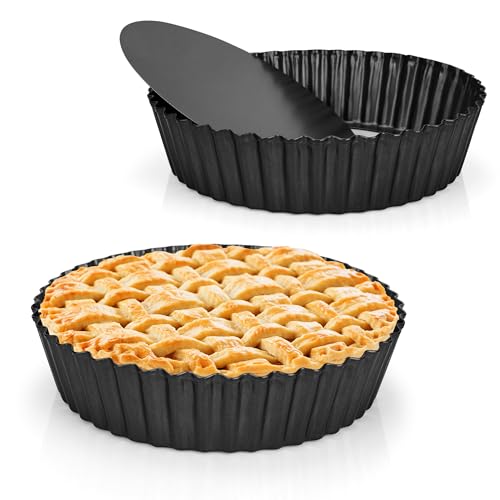2 Pack 6 CM Deep Quiche Dishes for The Oven Non-Stick 24 CM Tart Tins with Loose Base, Deeps Round Flan Tin Removable Bottom for Baking