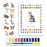 CraftyManor Watercolor Workbook Creative Insect Water color Paint Book Set with Paints & Brush, 12 Patterns of Original DIY Designs, Beginner-Friendly Adult Coloring Books (Cat)