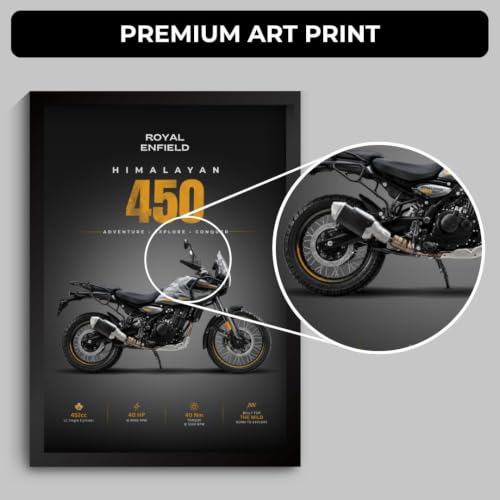 Image of RE Himalayan 450 Poster | Framed Poster of RE Himalayan 450 A4 Sized (31 x 23 cm) | Posters for Wall, Gift for Boys, Bullet Frame | Bike Frames | Bike Posters for Wall, Bedroom, Hostel (F 194)
