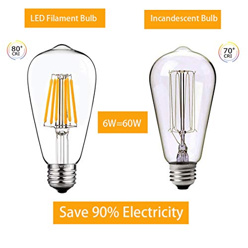 Shuwdkar Led Light Bulbs Dc 12V 6W E26 St64 Low Voltage Bulb Rv Camper Warm White 2700K Vintage Clear Glass Filament Edison Bulbs Equivalent 75W Halogen Marine Boat Solar 12V Battery Lighting,2 Pack #TOP4
