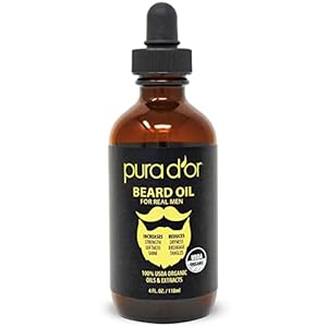 PURA D’OR 4 Oz ORGANIC Beard Oil – USDA Certified – 100% Natural Leave-In Conditioner, Argan & Jojoba Oil – Mustache Care & Maintenance, Increase Softness & Strength – Beard Hair, Skin & Face