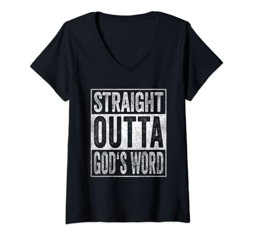 Mujer Straight Outta Palabra de Dios Divertido Traje Religioso Christian Camiseta Cuello V