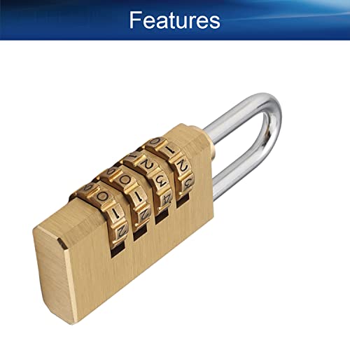 Image of 4 Digit Combination Padlock Solid Brass Padlock Heavy Duty Combination Lock Big 4 Rounds for Indoor and Outdoor Small Safety Luggage 4Pcs