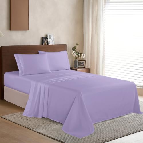 Image of Luxury Soft 1500 Premier Egyptian 4-Piece Premium Hotel Quality Wrinkle and Fade Resistant Coziest Bedding Set, Easy All Around Elastic Fitted Sheet, Deep Pocket up to 16inch, King, Lavender