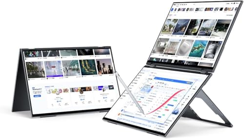 Image of EHOMEWEI X2 Pro 16'' Dual Screen Portable Monitor 2.5K 2560*1600 Foldable Laptop Screen Extender, Dual Touchscreen with 4096-Level Stylus, USB-C HDMI, for MacBook Windows PC Switch PS5, CNC Aluminum