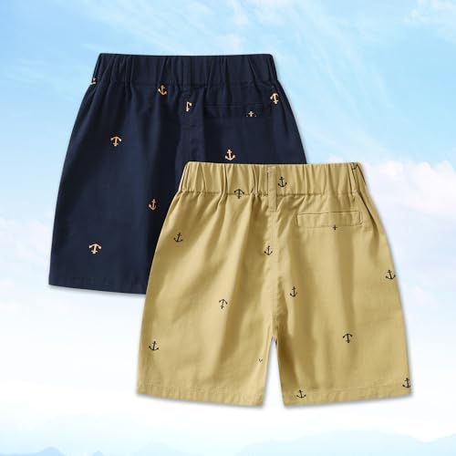 Toddler Boys' Pull On Chino Shorts 2-Pack Soft Breathable Summer Baby Shorts with Pockets Full-Body Anchor Print Sizes 1Y-7Y2