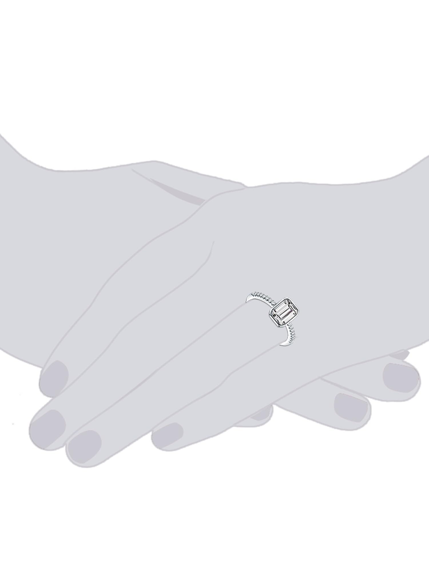 Trilani Damen Solitärring aus 925/- Sterling Silber mit Zirkonia Smaragd-Schliff Silberring Damenring mit Stein Rechteckig