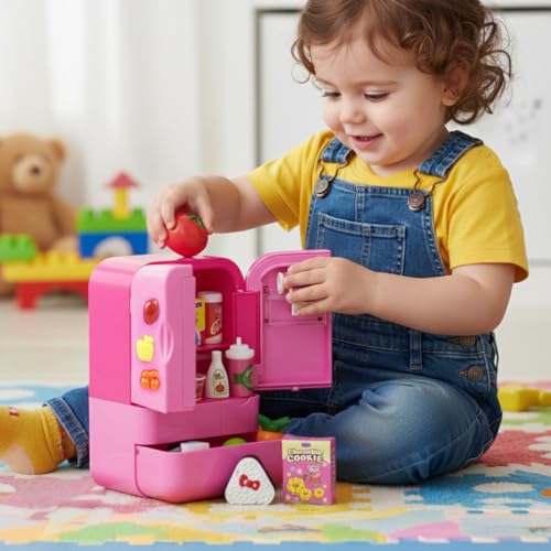 Image of GENIE'S TOY BUS - Peppa Pig Refrigerator Playset with Accessories | Pretend Kitchen Play for Kids | Includes Peppa Pig Figures & Food Toys