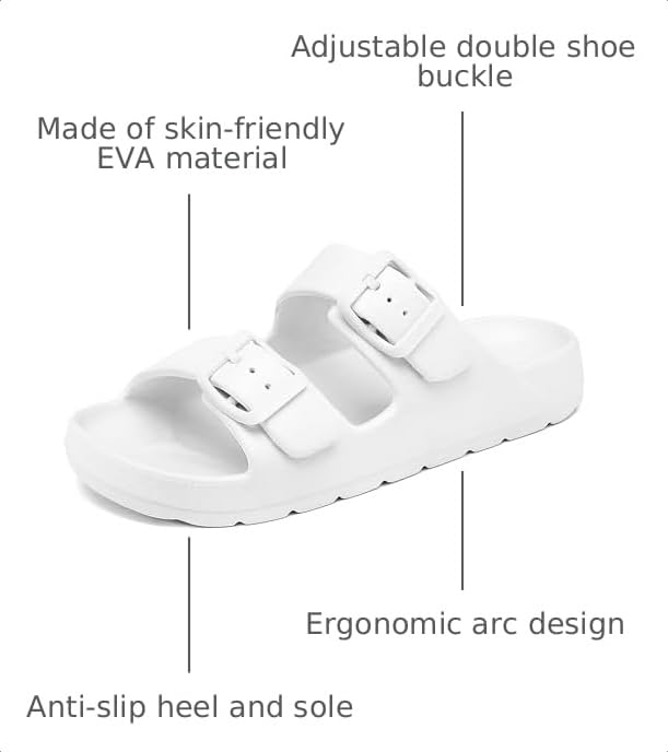 Image of INMINPIN Boys Girls Double Buckle Slide Sandals Comfort Beach Pool Shower Slippers Adjustable Indoor Outdoor Little Kid /Big Kid