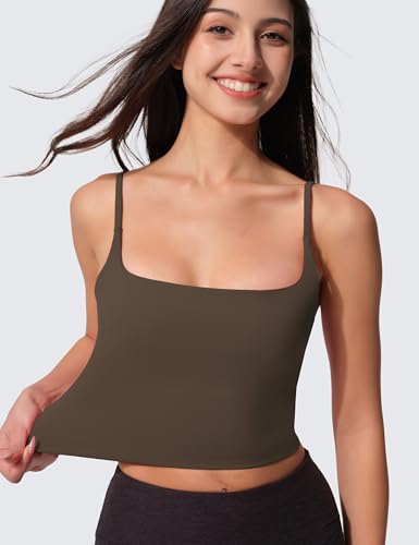 Image of Womens Scoop Neck Longline Sports Bra U Back Adjustable Strap Double Lined Workout Crop Tank Top with Built in Pads