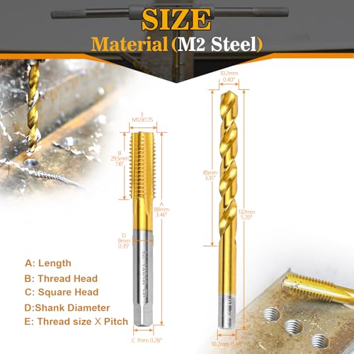Image of M12x1.75 Tap and 10.2mm Drill Bit Kit, M2 HSS Metric Drill and Tap Set, Combination of Drill and Tap Kit for Metal