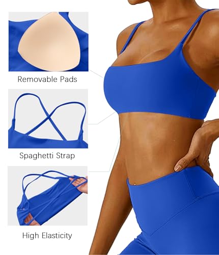 Women's Sports Bra Thin Straps Low Impact Wirefree Workout Bras Lightweight Sexy Backless Workouts Bralette Removable Pads(Sapphire Blue-L) — view 3