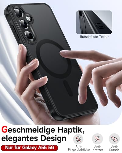 LeYi für Samsung Galaxy A55 5G Hülle für Magsafe mit 2X Panzerglas-Schwarz – Ansicht 2