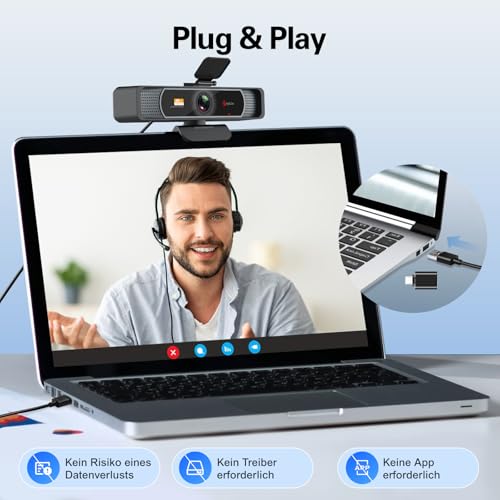 Angetube 914Max 4K Webcam - Streaming-Kamera für PC mit 120° Weitwinkel, PDAF Autofokus, Dual-Mikrofone mit Rauschunterdrückung, 1080p@60FPS, kompatibel mit Laptop, Mac, Teams, Desktop - 3