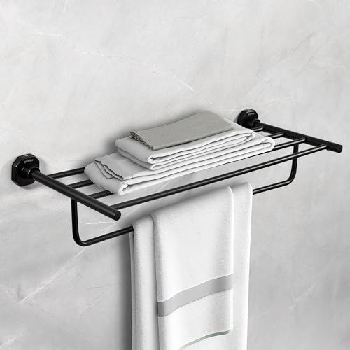 Image of Plantex 304 Grade Stainless Steel Towel Rack for Bathroom /Towel Stand with Hook /Hanger for Cloth /Bathroom Accessories - Nipron (24Inch - Black)
