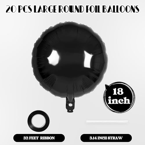 20 Pcs Black Round Shaped Balloons,18 Inch Round Foil Balloon,Giant Round Mylar Balloon Helium Balloons for Birthday Party Baby Shower Wedding Decorations (Black) by YOTHORN - Used condition - Image 2