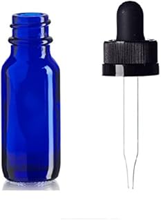 PREMIUM VIALS CREATIVE PACKAGING SOLUTIONS 1/2 Oz (15 ml) BLUE Boston Round Glass Bottle w/Child Resistant Glass Dropper - Pack of 12