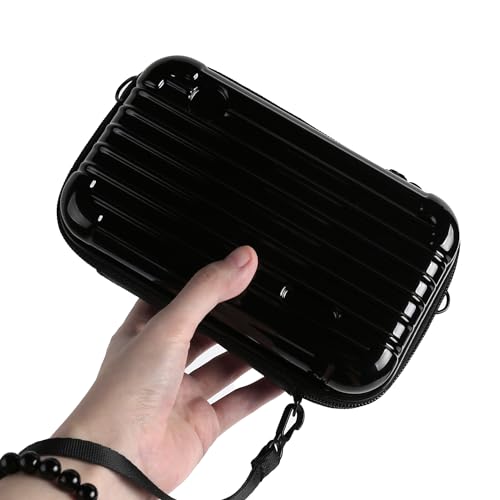 Black Hard Shell Cosmetics Case Carrying Hard Bag for Toiletry Storage Cross Body Bag with Shoulder Strap for Detachable Grip Rope and Shoulder Strap for Travel4