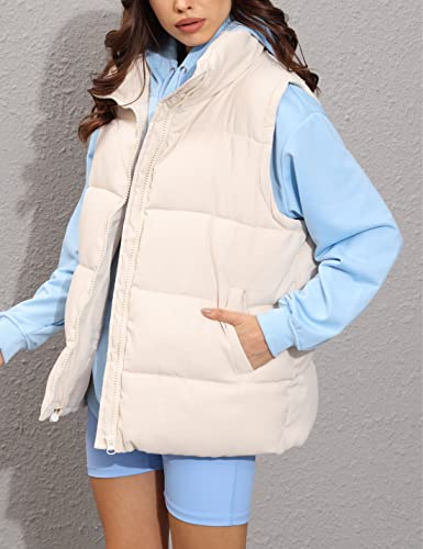Zhiyouni Womens Puffer Vests Sleeveless Puffy Jackets Stand Collar Zipper Coats3
