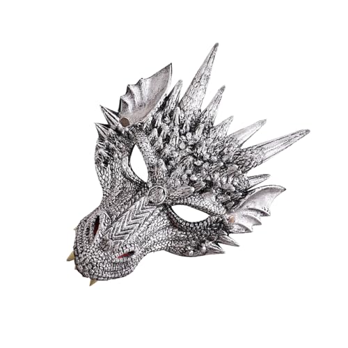 wueiooskj Fajna maska smoka na imprezy Halloween i maska Cosplay Cosplay Maska PU Cosplay Maska zwierzęca Maska imprezowa Maski Wielkanocne, Srebrny czarny