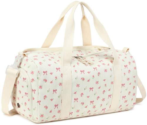 LOIDOU Sporttasche Reisetasche Frauen Mädchen Jungen Sporttasche mit großem Schuhfach Nassfach Sport Reisetasche Trainingstasche Schwimmtasche für Reise Gym Yoga (Pink kleine Bogen und Blumen)