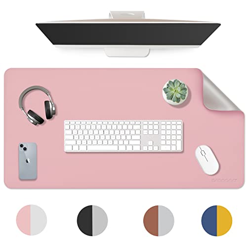 Image of Aropana Vegan Leather Desk Mat | Large Reversible Mouse Pad & Computer Table Protector | Dual-Side Waterproof Extended Laptop Pad with Edge-Stitched Design (35.4 x 17.7 inch, Pink and Silver)