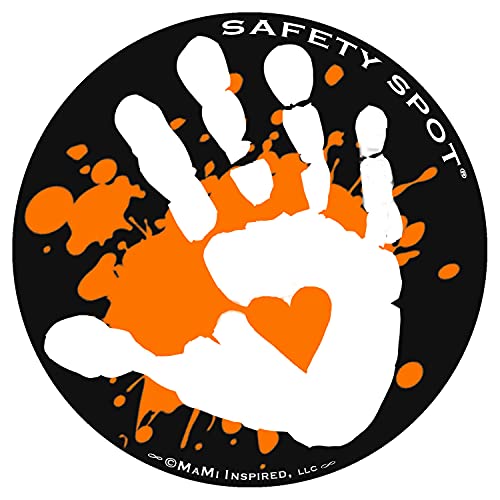 Image of Magnet - Kids Handprint for Car Parking Lot Safety - Black Background with Colored Paint Splat (Orange)