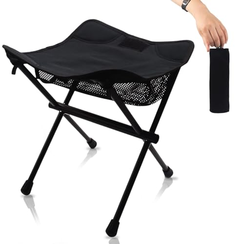 HADUKI-Camping-Chair-Foot-StoolFolding-Lightweight-Stool-Portable-Collapsible-Camping-Stool-Retractable-Chairs-with-Carry-Bag-220LBS-Camping-Stools-for-Indoor-Or-Camping-Fishing-Hiking-BBQBlack