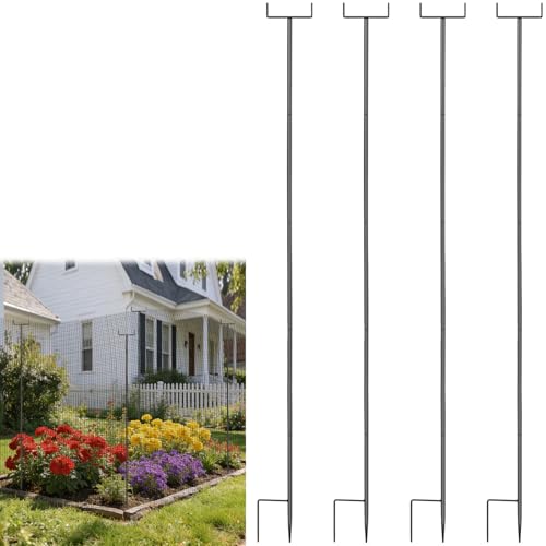4Pack 6.56ft Metal Garden Netting Support Stakes Heavy Duty Garden Stakes for Netting Garden Netting Pole with Rustproof for Support Fruits Garden Bed Plant Net