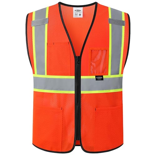 Image of JKSafety Safety Vest for men women Hi Vis Vest with Pockets and Zipper High Visibility Meet ANSI Standard(BX310