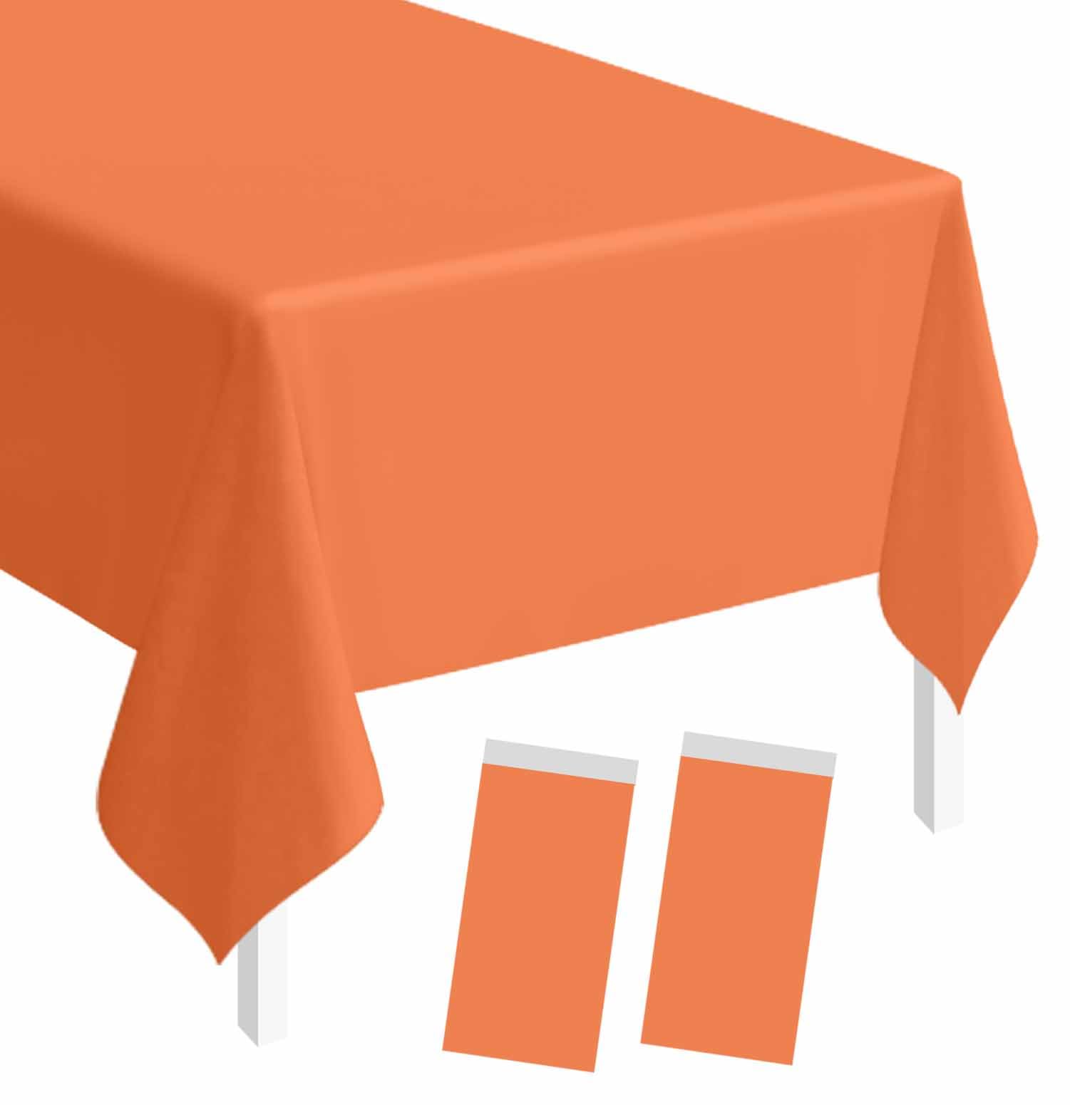SietDESEO 2 Pack Orange Plastic Tablecloth Rectangle 54 x 108 Premium Disposable Table Cloth Plastic Orange Table Cover for Wedding Baby Shower Party Decorations