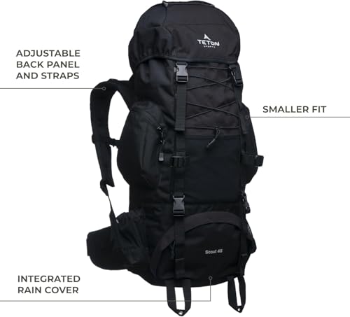 Image of Teton 55L Scout Internal Frame Backpack for Hiking, Camping, Backpacking, Rain Cover Included, Pacific