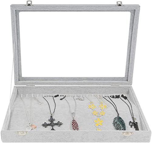 BIENSER 20 Hooks Necklace Organiser, Velvet Clear Lid Necklace Holder Box, Necklace Storage Box Necklace Display Box Necklace Tray Case Lockable, Dustproof, 13.14"(L) X 9.18"(W)