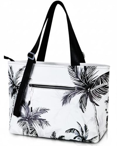 HOMESPON Large Waterproof Beach Bag for Women Pool Bags with Wet Compartment Lightweight Tote for Work Travel Weekends(Coconut Palm)