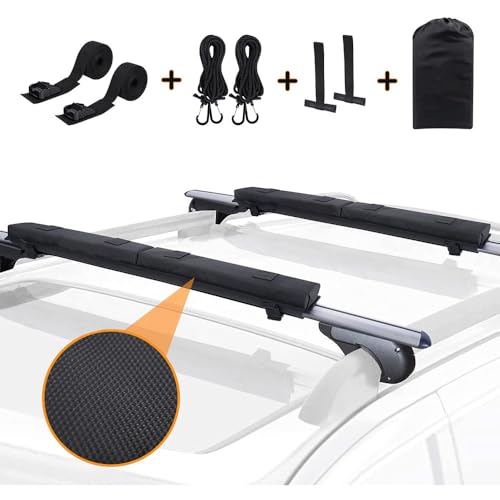 Roof Rack Cross Pads Fit on Cross Bars with Mountain Buckle,Nylon Cord Strap,Oversized Organizer Pouch for Kayak/Surfboard/SUP