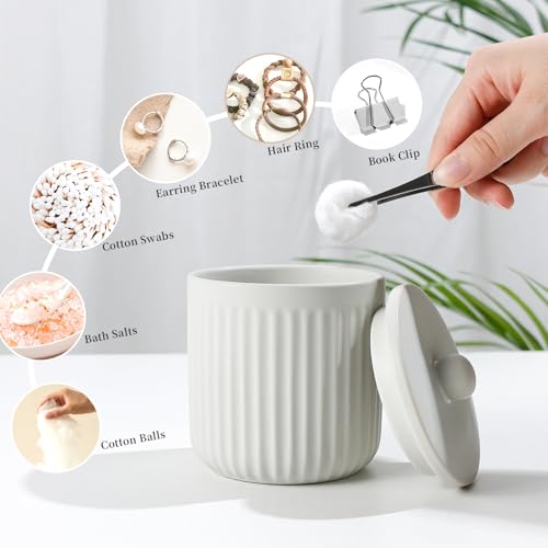 Image of BosilunLife Light Grey Ceramic Bathroom Accessories Set of 4 | Bathroom Decor Sets Accessories Bathroom Foam Soap Dispenser and Toothbrush Holder Set, Soap Dish, Apothecary Jars.(Foam)