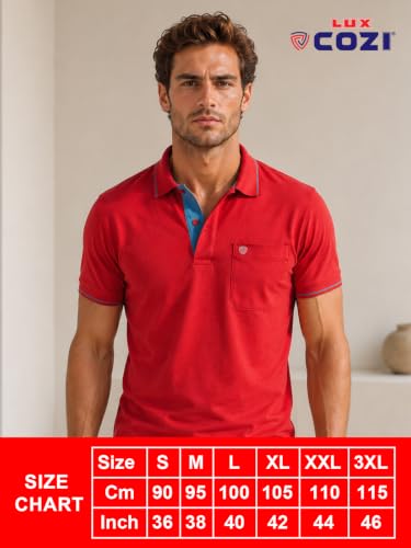 Image of Lux Cozi Men's T-Shirt with Chest Pocket | Polo T-Shirt for Man | Plain Casual Stylish | Half Sleeve| Cotton Blend Collar Polo T-Shirts for Men