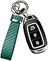 Carbon Fiber Car Keychain,Microfiber Leather Car Key Fob,Car Accessories Key Ring & Anti-Lost D-Ring & Screwdriver (Green)